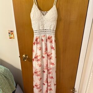 White and Red Floral Maxi Dress